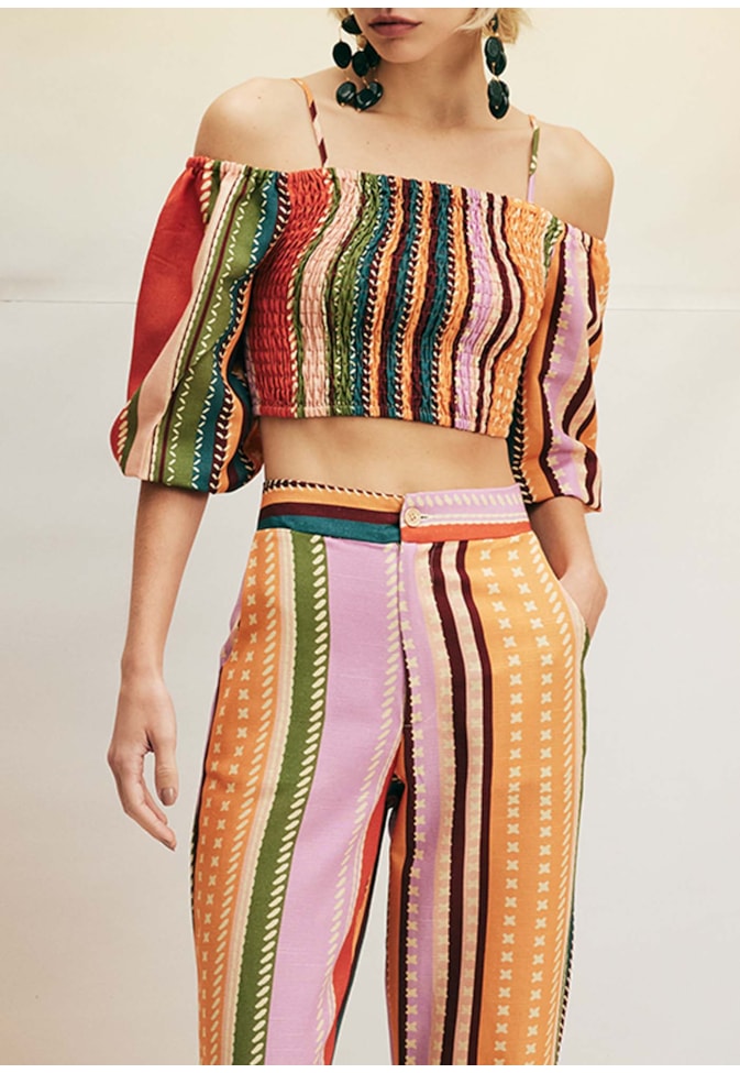 Cropped com Lastex Estampado Bonfim