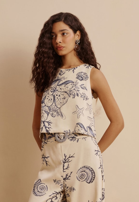 Cropped Costas Transpassada Estampado Murere Vista Frontal