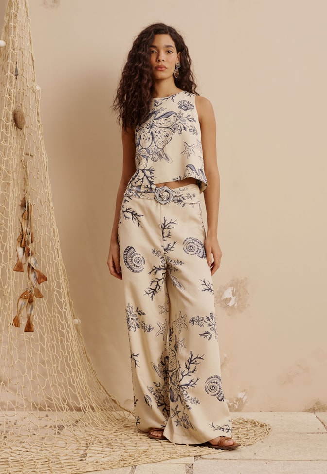 Cropped Costas Transpassada Estampado Murere