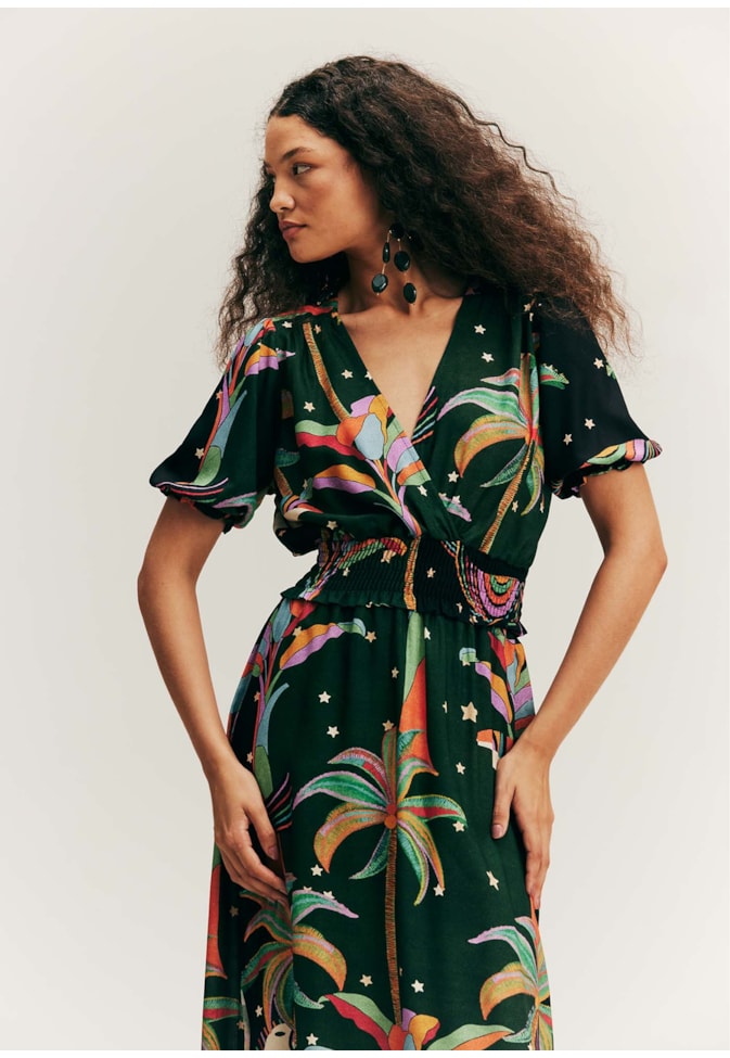 Cropped Decote Transpassado Estampado Mawê Tupi