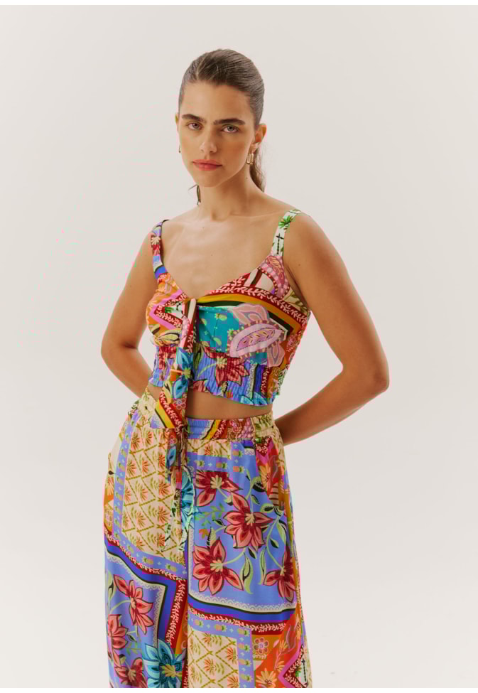 Cropped Detalhe Lastex Estampado Maya