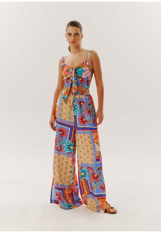 Cropped Detalhe Lastex Estampado Maya