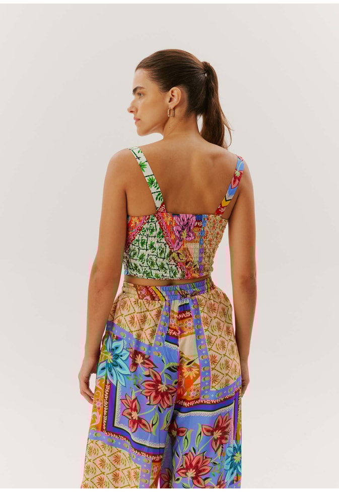 Cropped Detalhe Lastex Estampado Maya