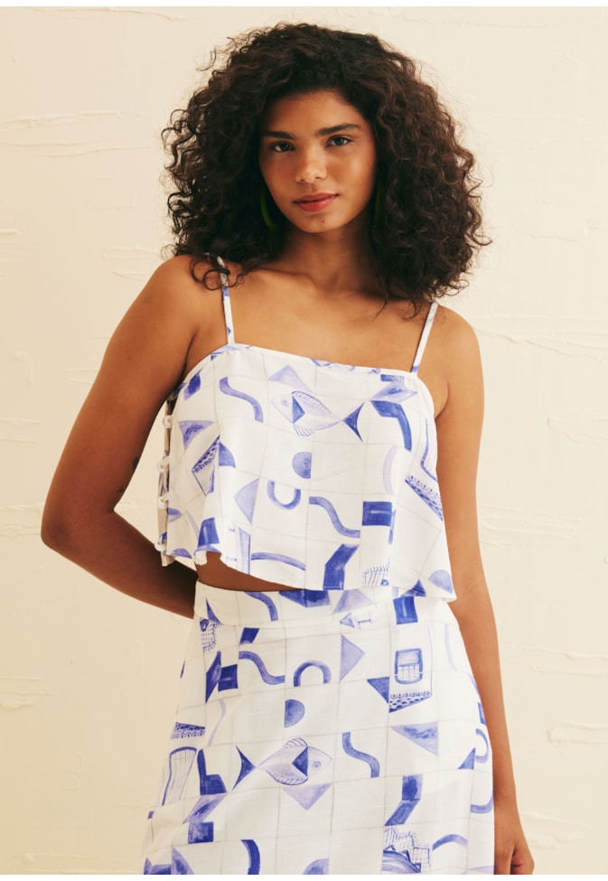 Cropped Detalhe Ponteiras Lateral Estampado Paraty