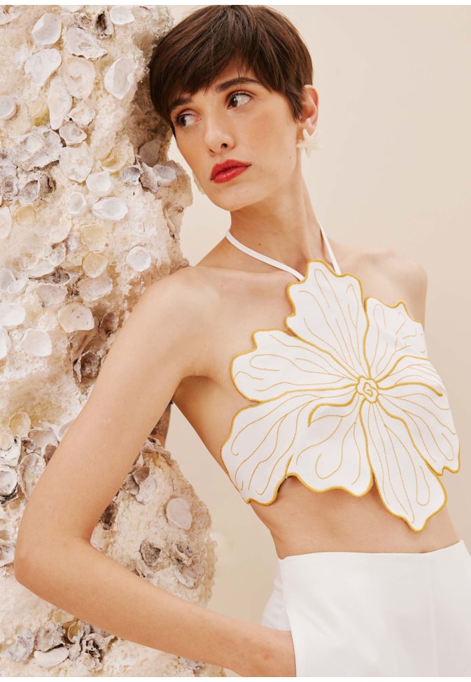 Cropped Flor Bordado