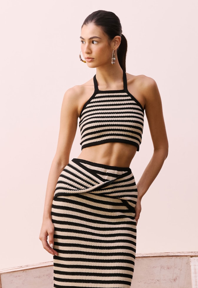 Cropped Frente Única LISTRADO TRICOT