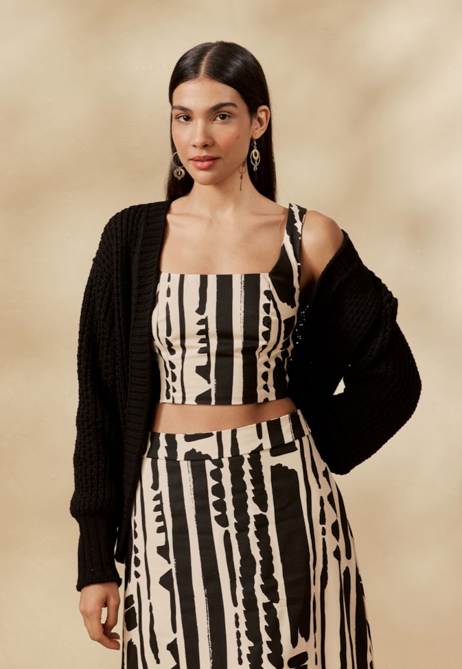 Cropped Lace Up Estampado Linea