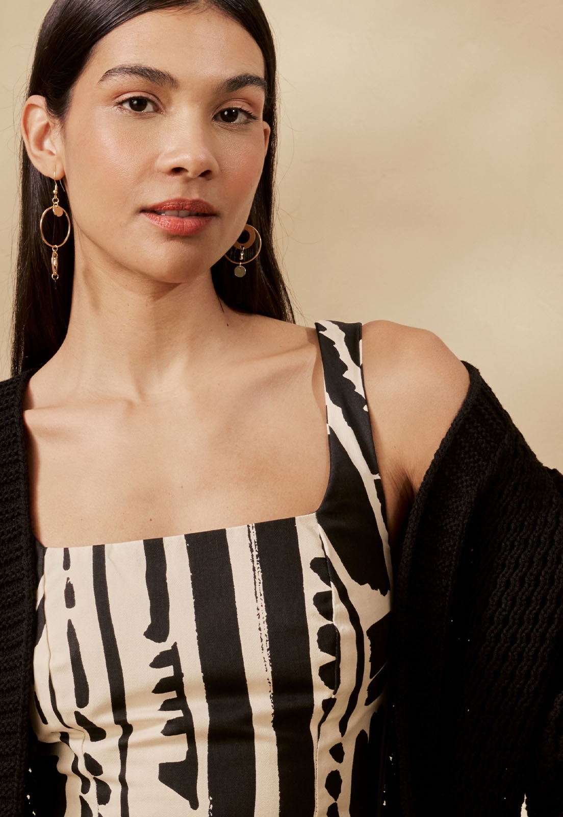 Cropped Lace Up Estampado Linea Vista Traseira