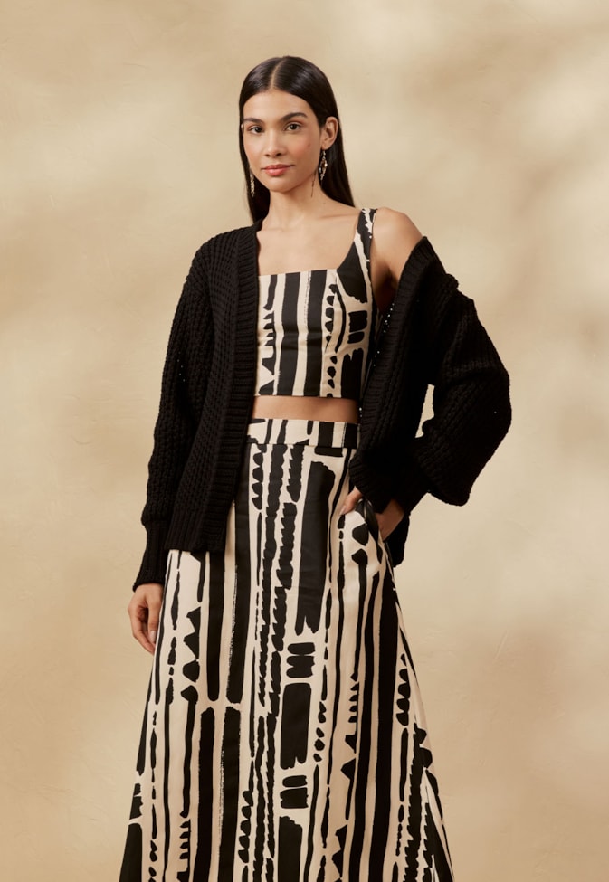 Cropped Lace Up Estampado Linea