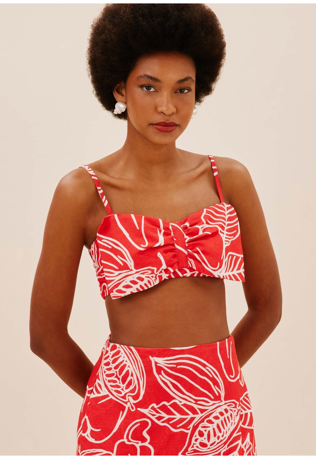 Cropped Laço Estampado Frutos da Terra