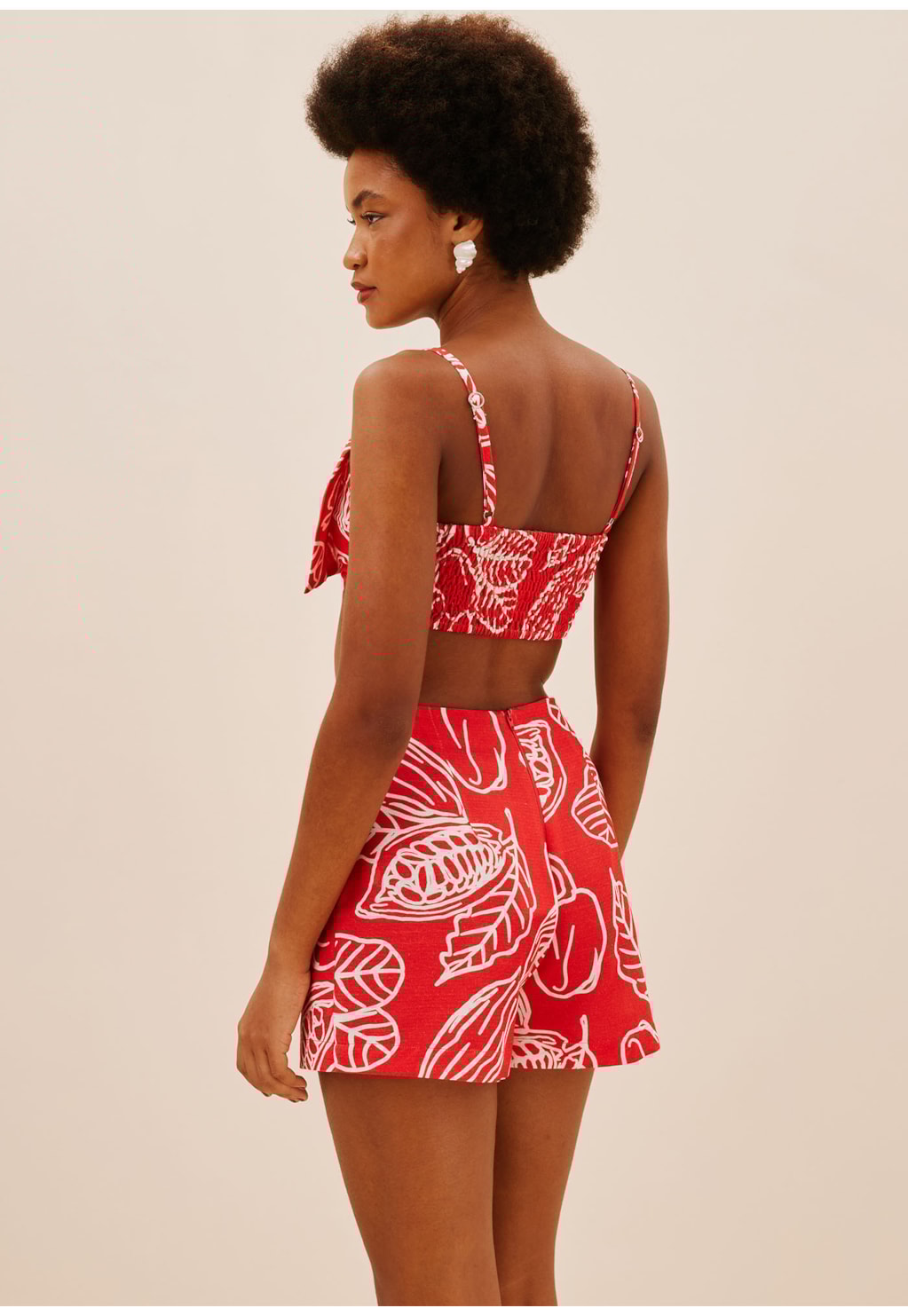 Cropped Laço Estampado Frutos da Terra