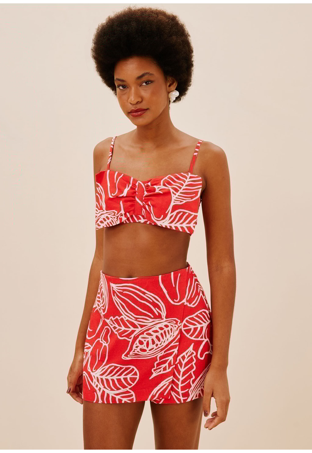 Cropped Laço Estampado Frutos da Terra