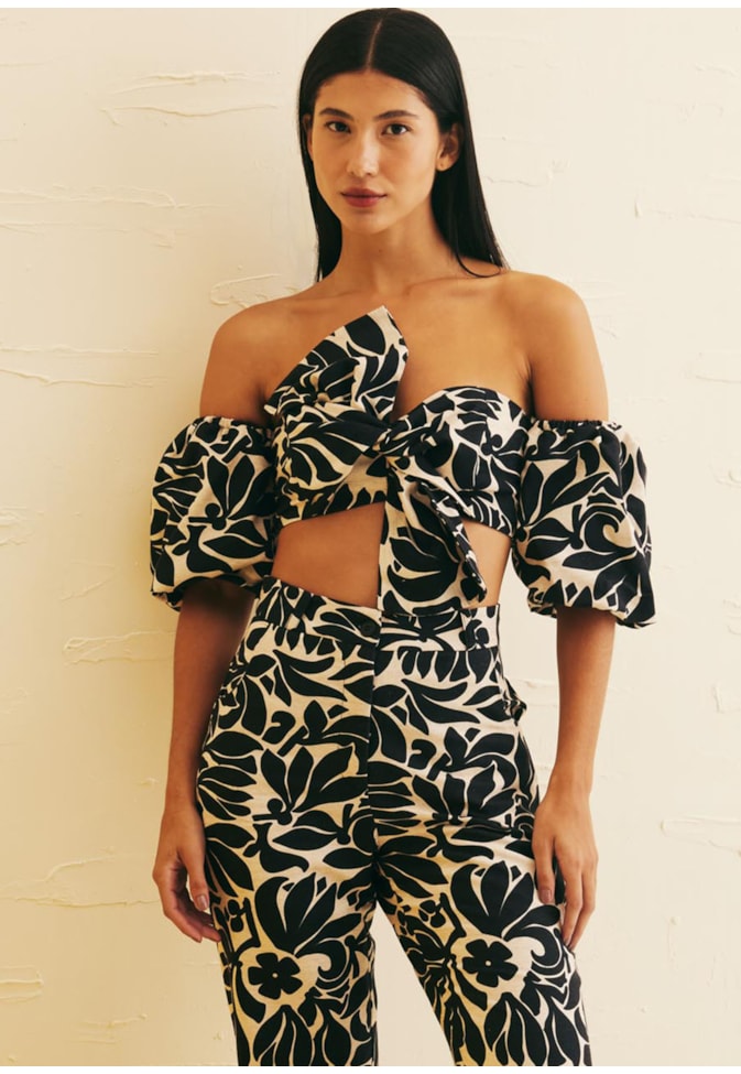 Cropped Laço Frontal Estampado Cayo Coral