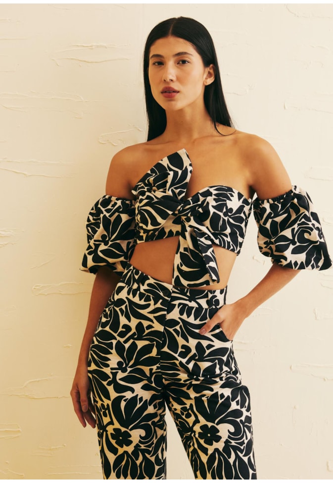 Cropped Laço Frontal Estampado Cayo Coral