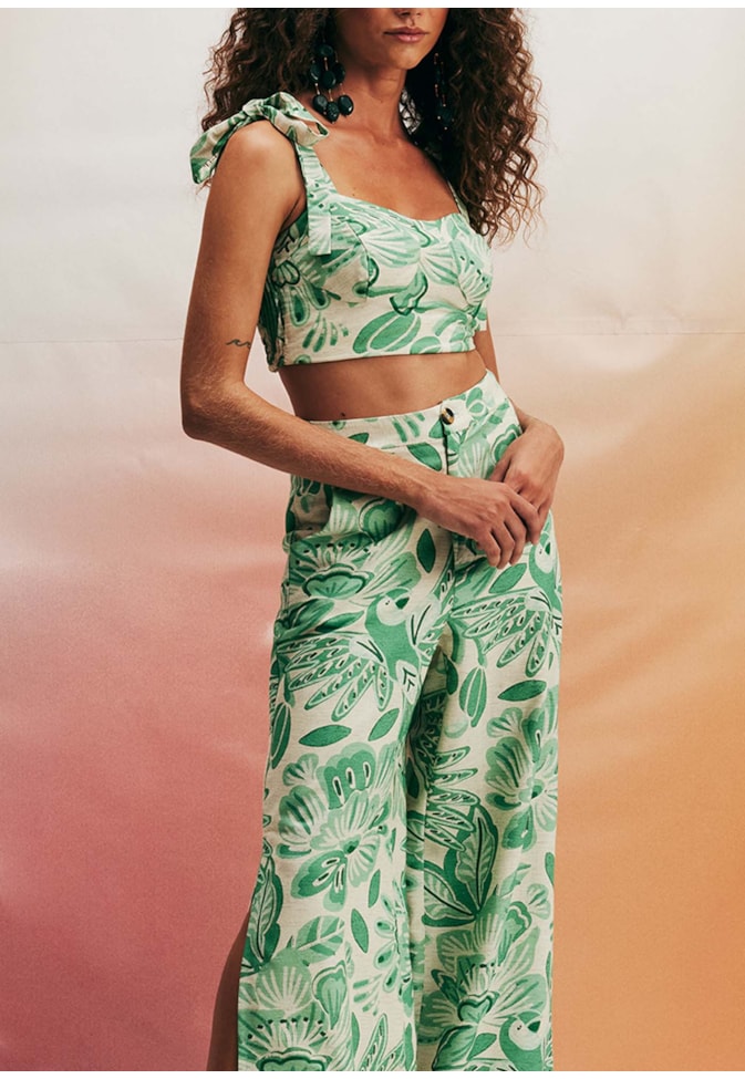 Cropped Lastex Estampado Gardênia
