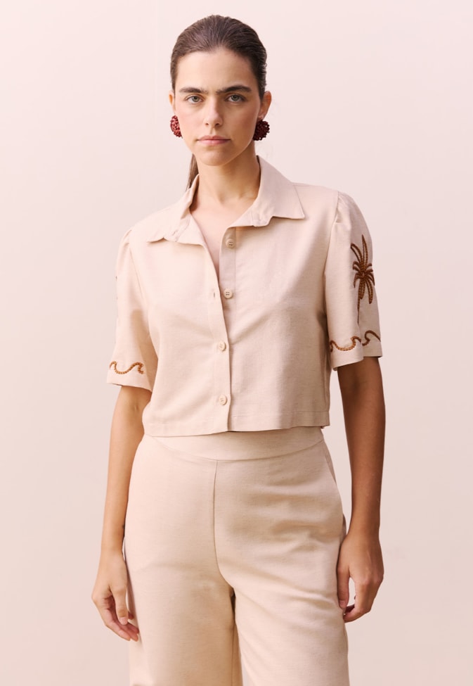 Cropped Manga Bufante Bordado