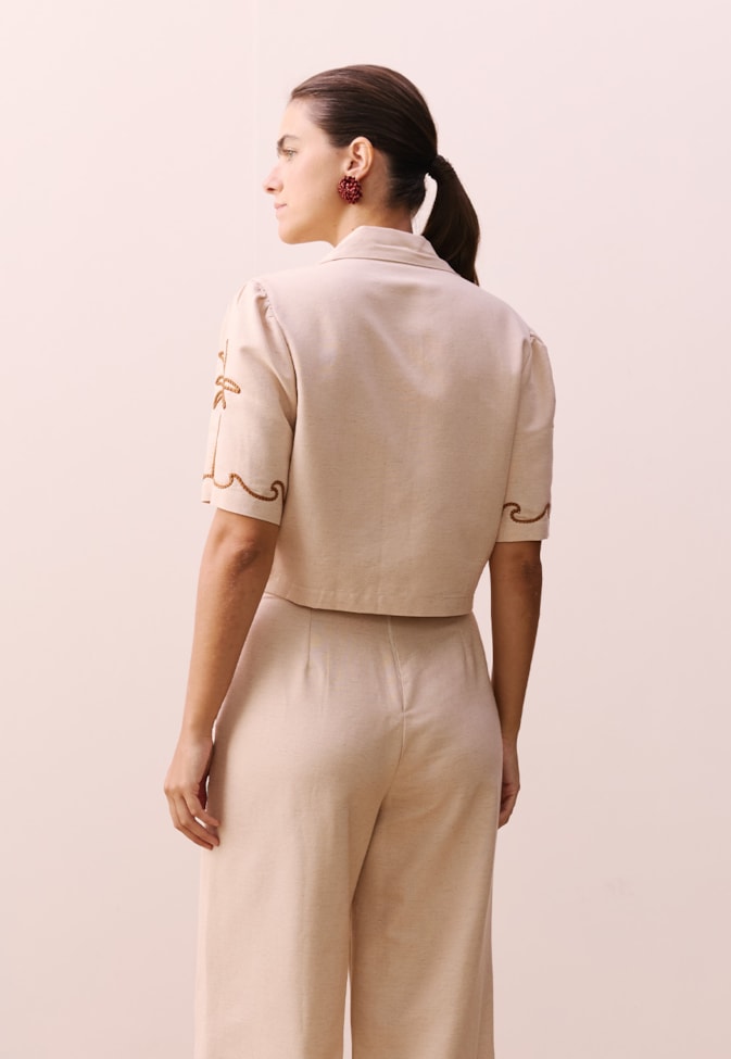 Cropped Manga Bufante Bordado