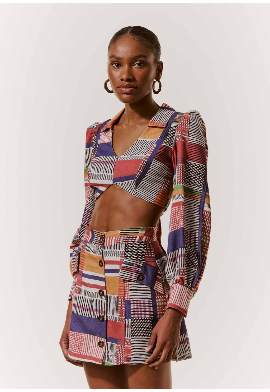 Cropped Manga Bufante Estampado Ingá