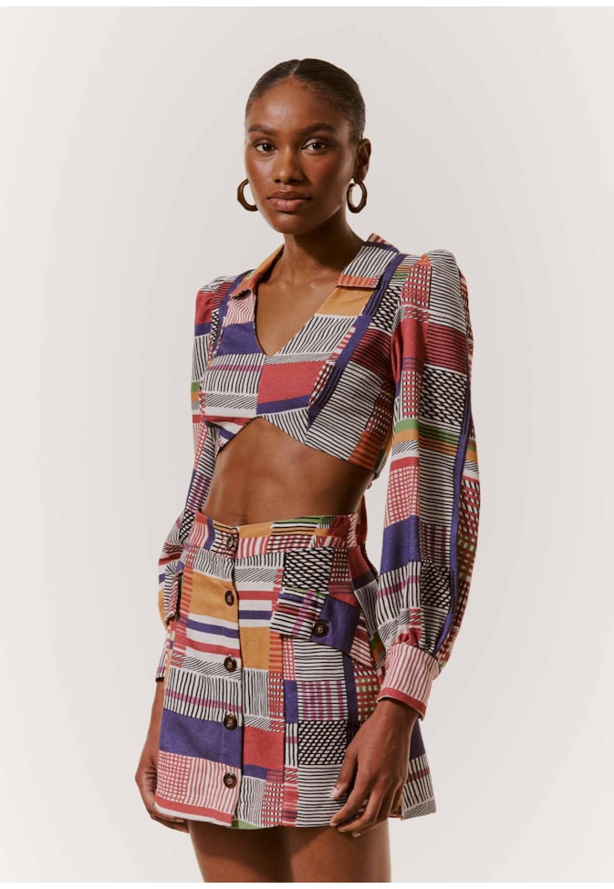 Cropped Manga Bufante Estampado Ingá