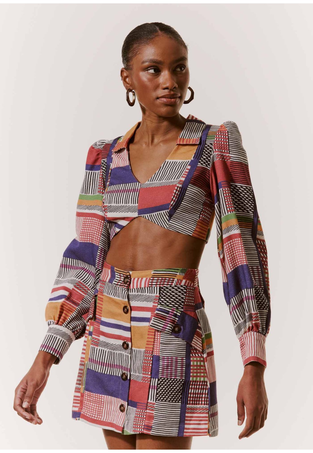 Cropped Manga Bufante Estampado Ingá