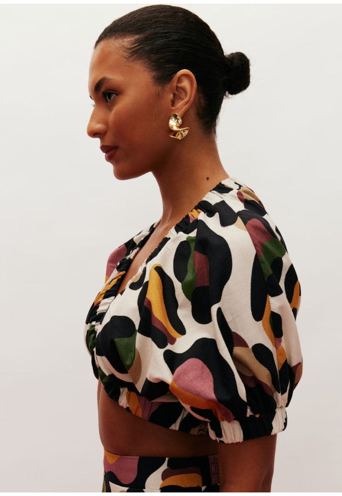 Cropped Manga Franzida Estampado Kizumba