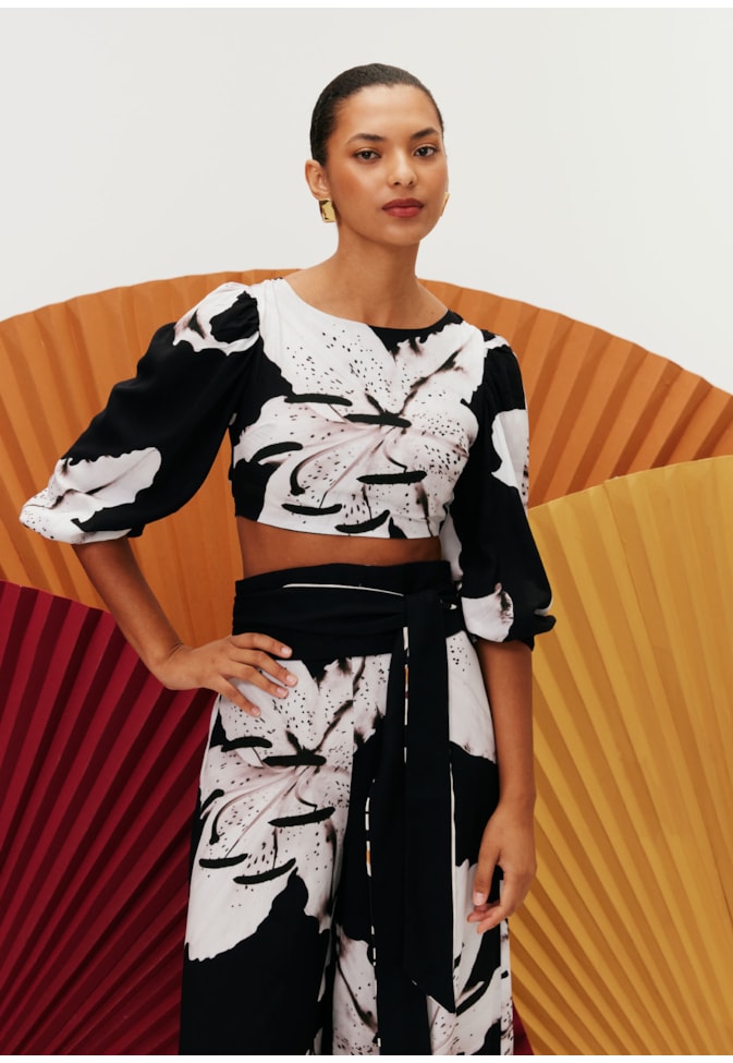 Cropped Mangas Bufantes Estampado Tango