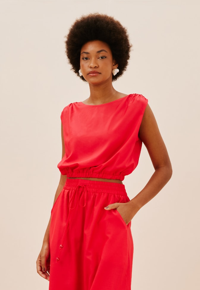 Cropped Muscle Tee Ombro Franzido