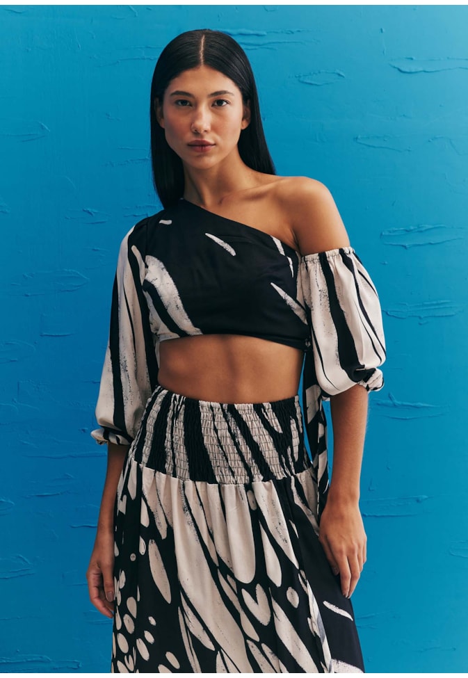 Cropped Nó Lateral Estampada Colombiana