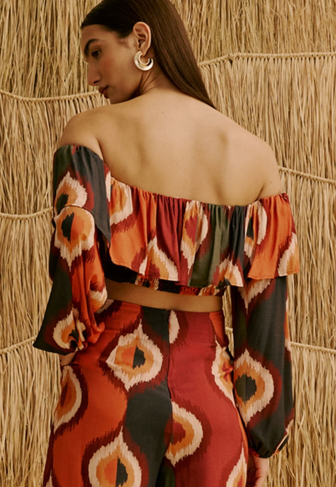 Cropped Ombro A Ombro Estampada Taquile