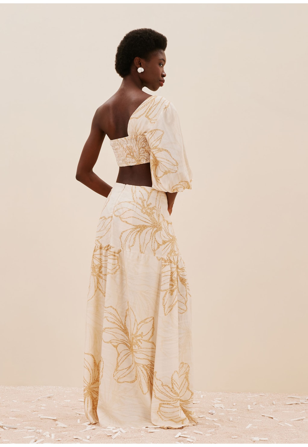 Cropped Ombro Só Argola Orgânica Estampado Flor do Sol