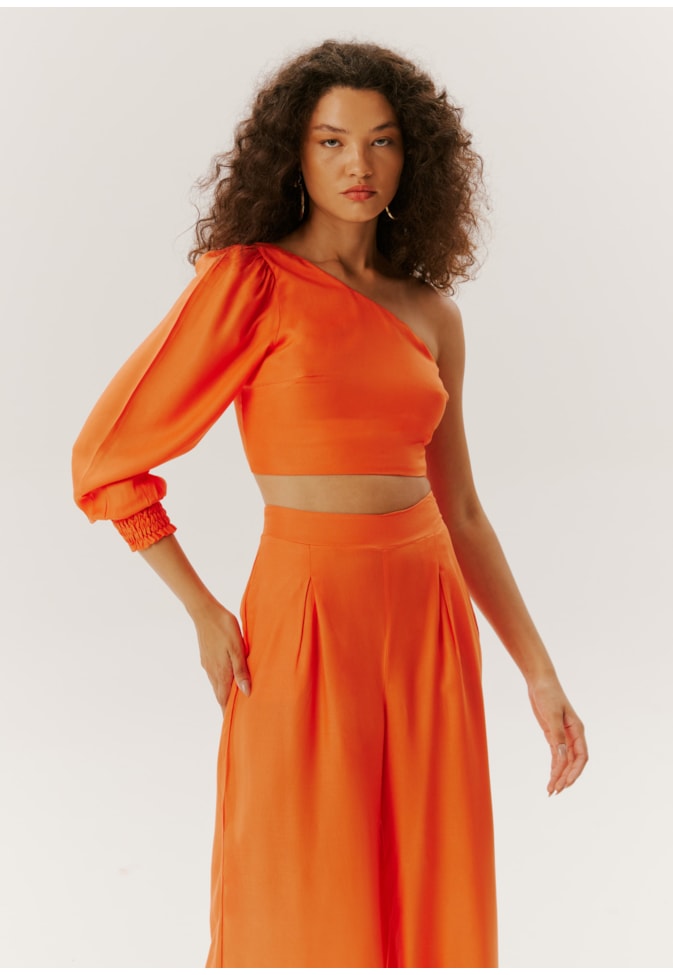 Cropped Ombro Só com Manga Bufante