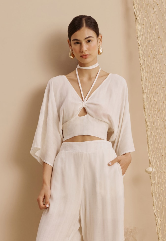 Cropped Pala Com Manga Ampla