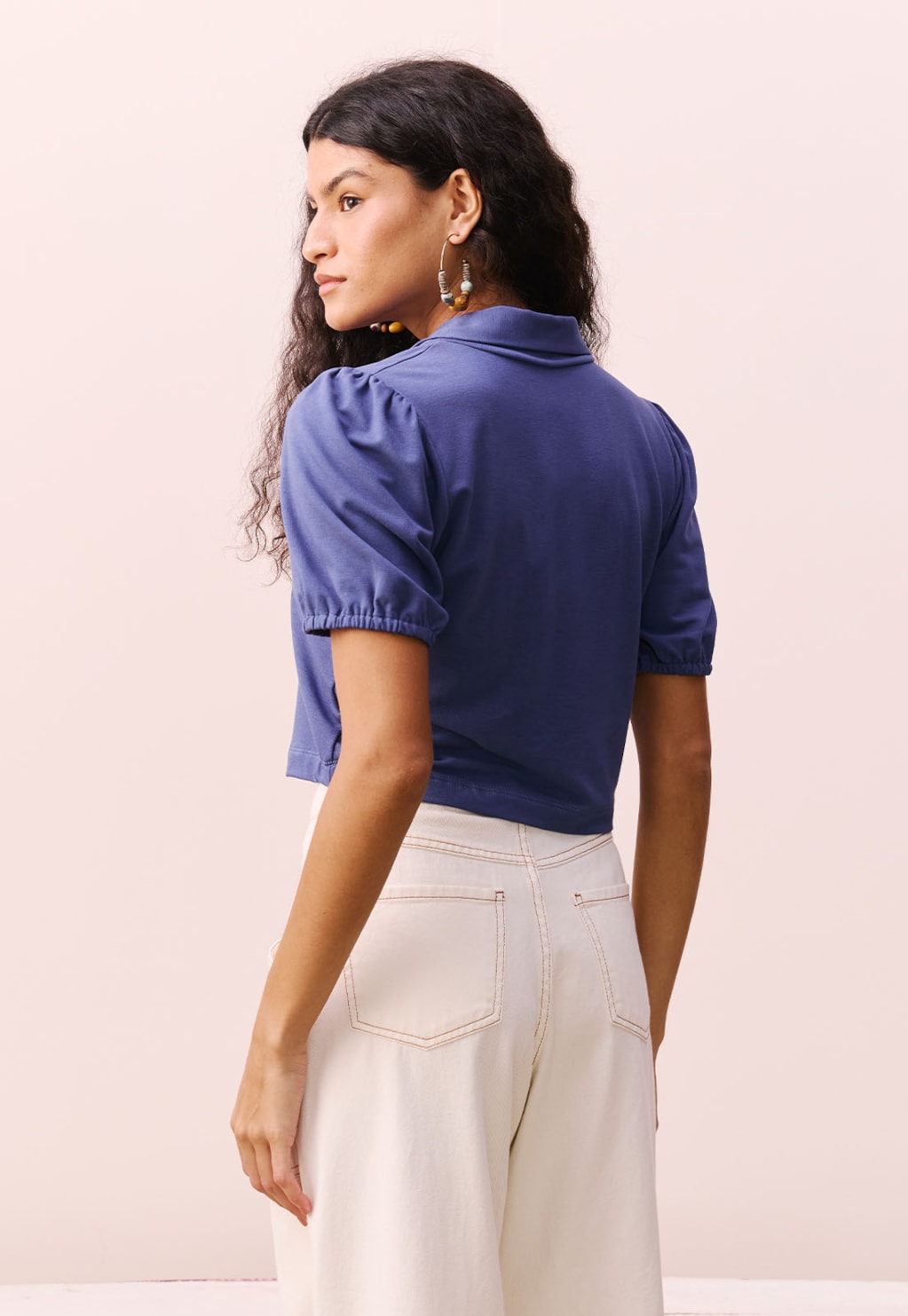 Cropped Polo Mangas Bufantes