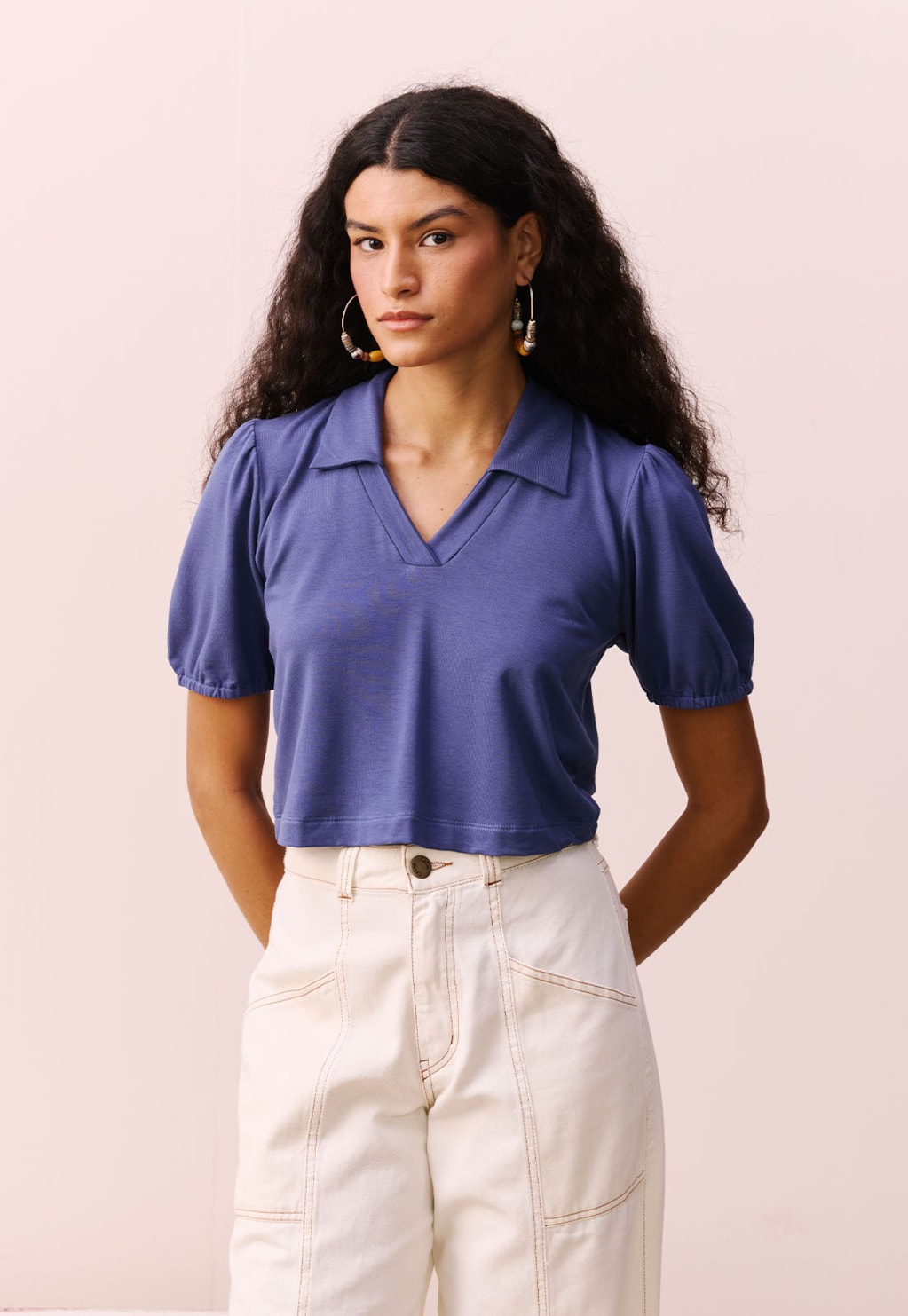 Cropped Polo Mangas Bufantes