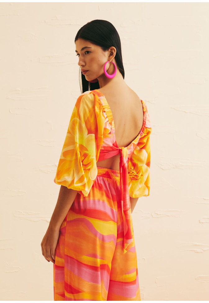 Cropped Pregas Manga Estampado Dalia