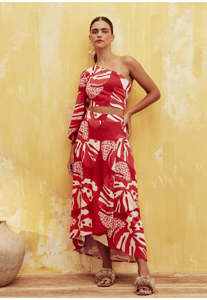 Cropped Punho Lastex Estampado Curaçao