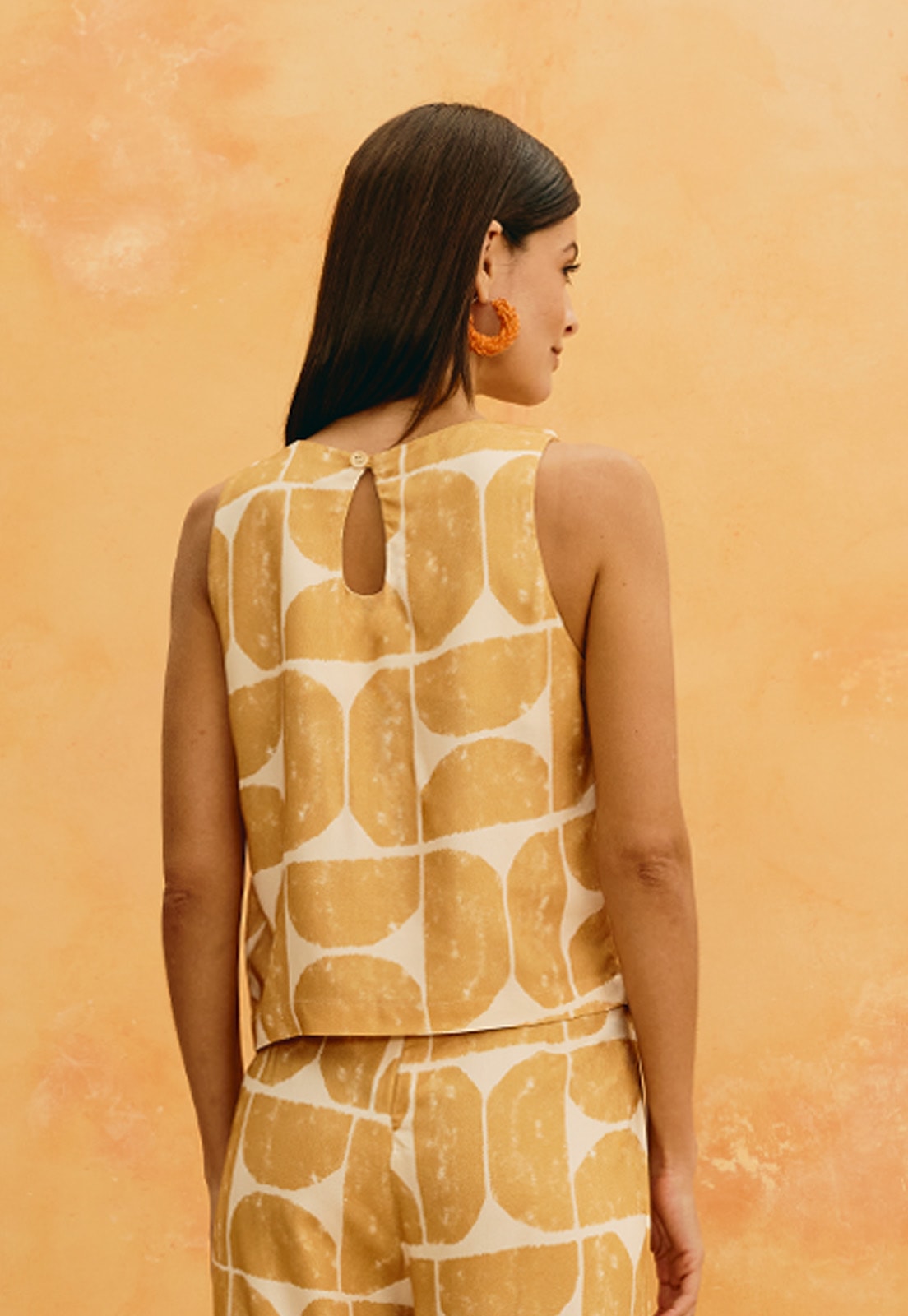 Cropped Quadradinho Estampado Del Oro Vista Traseira