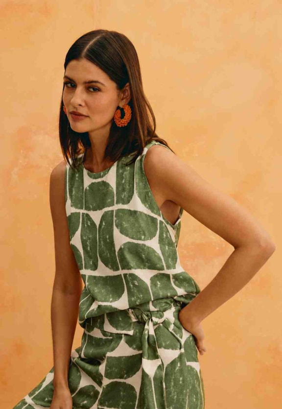 Cropped Quadradinho Estampado Del Oro Vista Frontal