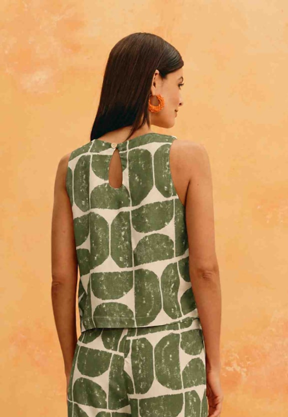 Cropped Quadradinho Estampado Del Oro Vista Traseira