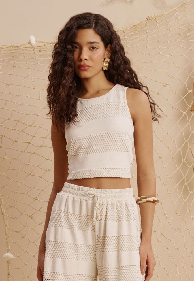Cropped Regatinha Malha Rendada