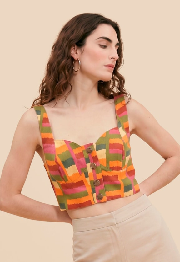 Cropped Sarja Estampado Ciranda Vista Frontal