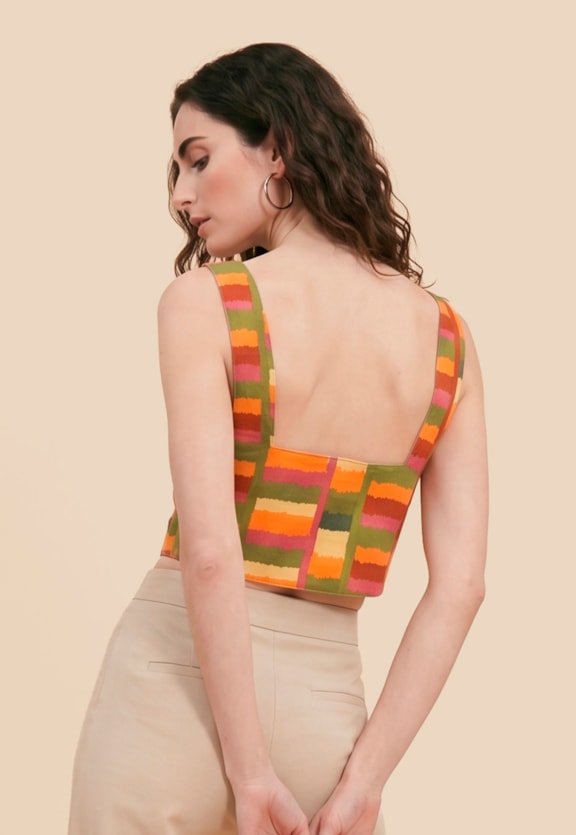 Cropped Sarja Estampado Ciranda Vista Traseira