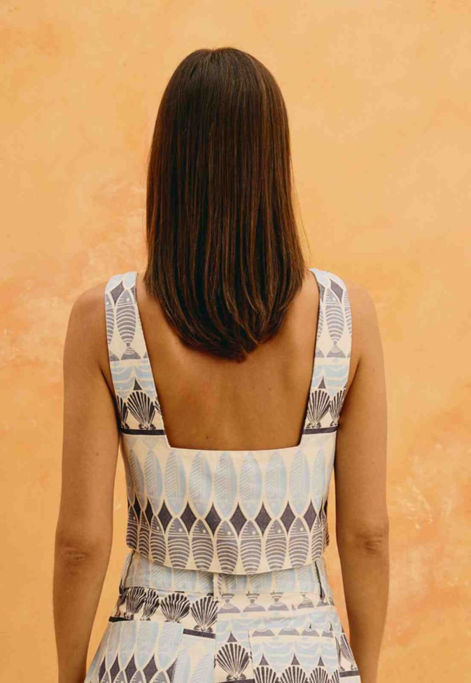 Cropped Sarja Estampado Del Mar
