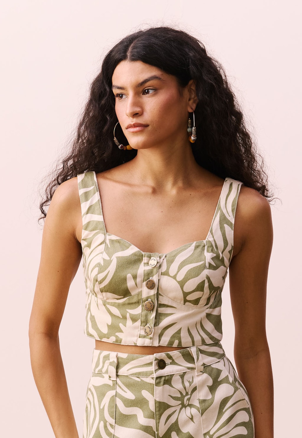 Cropped Sarja Estampado Pedra do Sol