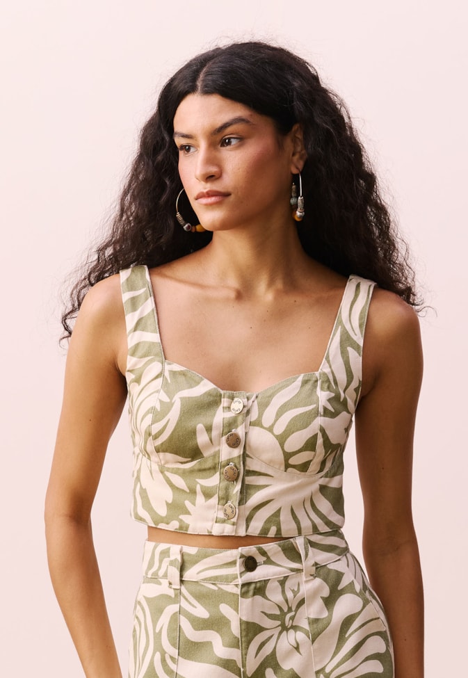 Cropped Sarja Estampado Pedra do Sol