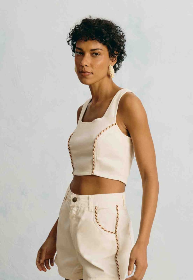 Cropped Sarja Liso Com Vivo