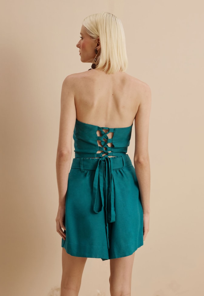 Cropped Sem Alças Amarração Costas