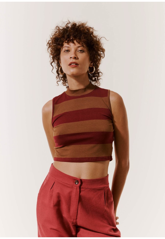 Cropped sem Manga com Golinha Listrado