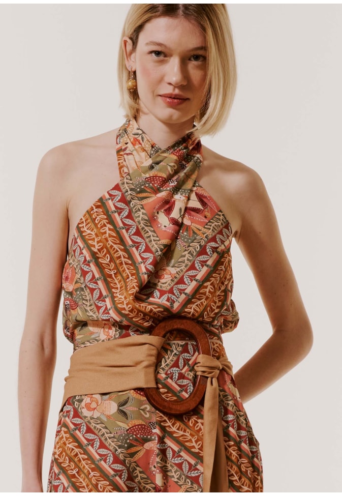 Cropped Translaçado Estampado Lenço Ipê