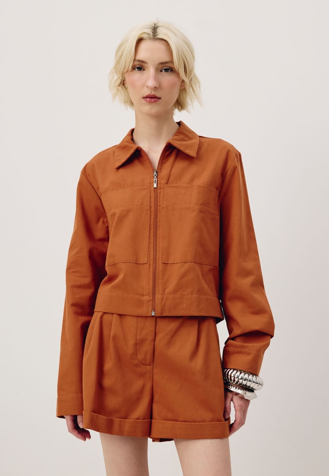 Jaqueta Cropped Bolso Frontal Chapado